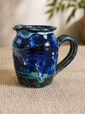 Signed John Macomber Mini Pitcher 1993 | Blue Drip Glaze Studio Pottery